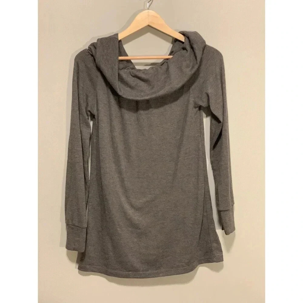 Go Couture Cowl Neck Long Sleeve Knit Top Gray Size M